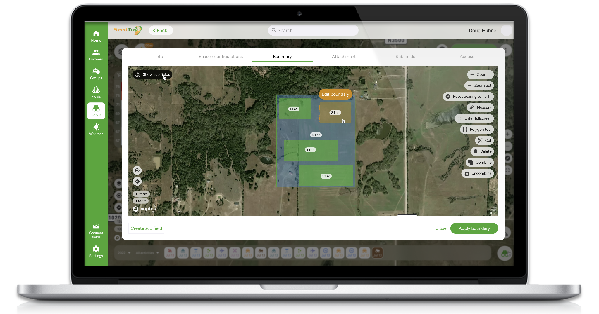 SeedTrax web app - Editing field boundaries and sub-field zones