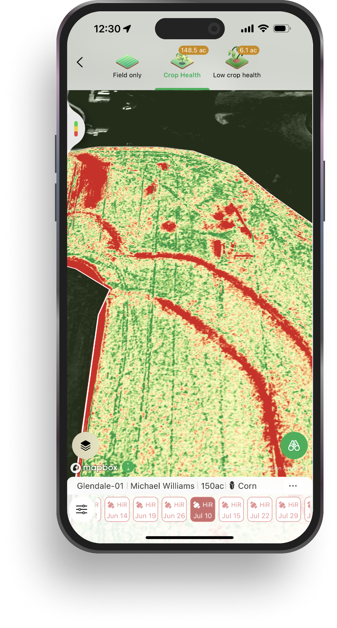 SeedTrax crop health map showing season-long field analysis